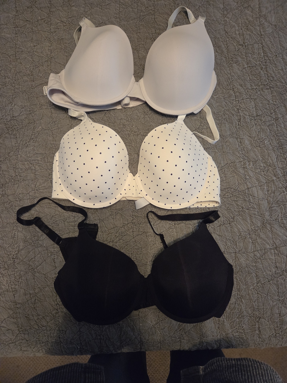 Land's End T-Shirt Bra's 3pk - White, Polka Dot White & Black